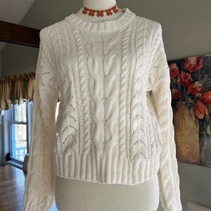 Pink Rose Cream Cable-Knit Sweater